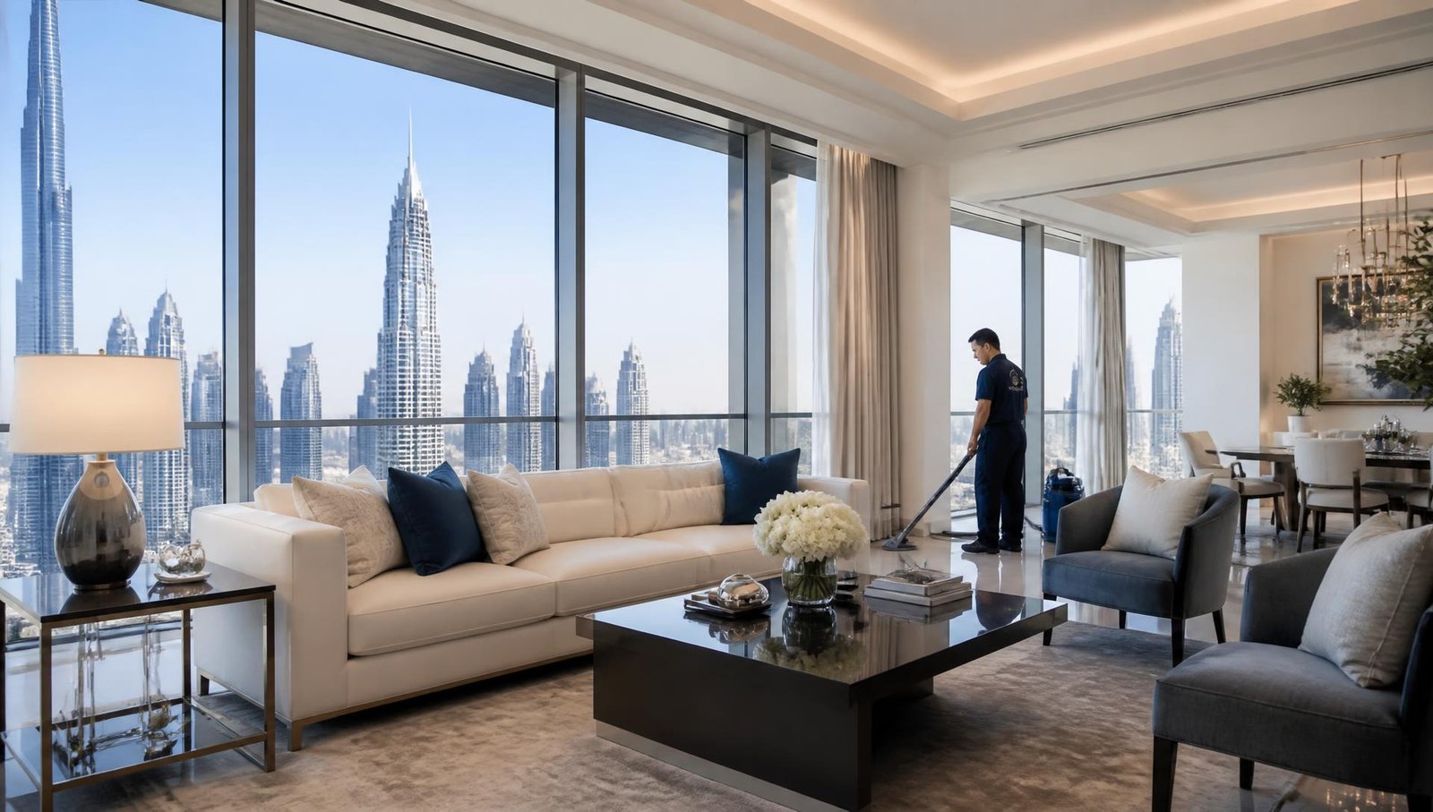 Immaculately cleaned luxury Dubai apartment with skyline view